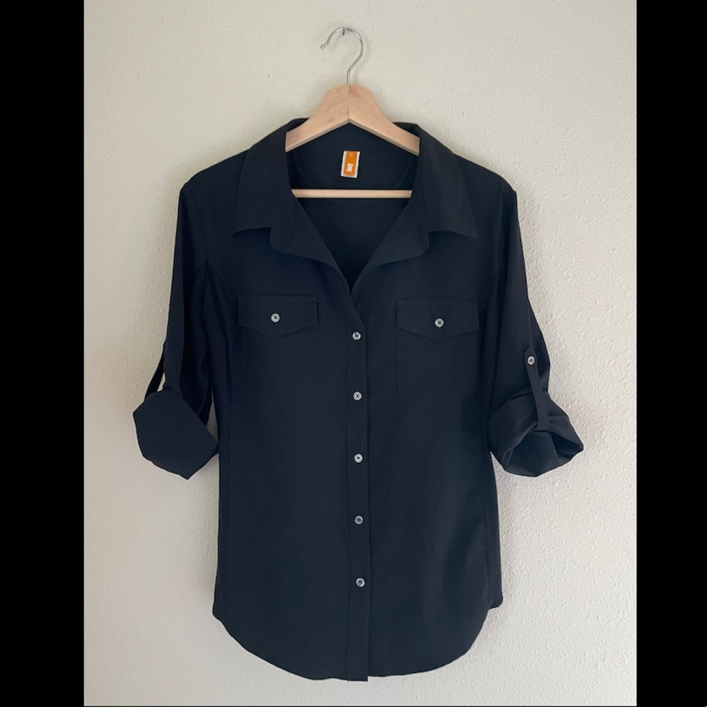 Lucy Black Button Down 3/4 Length Sleeve